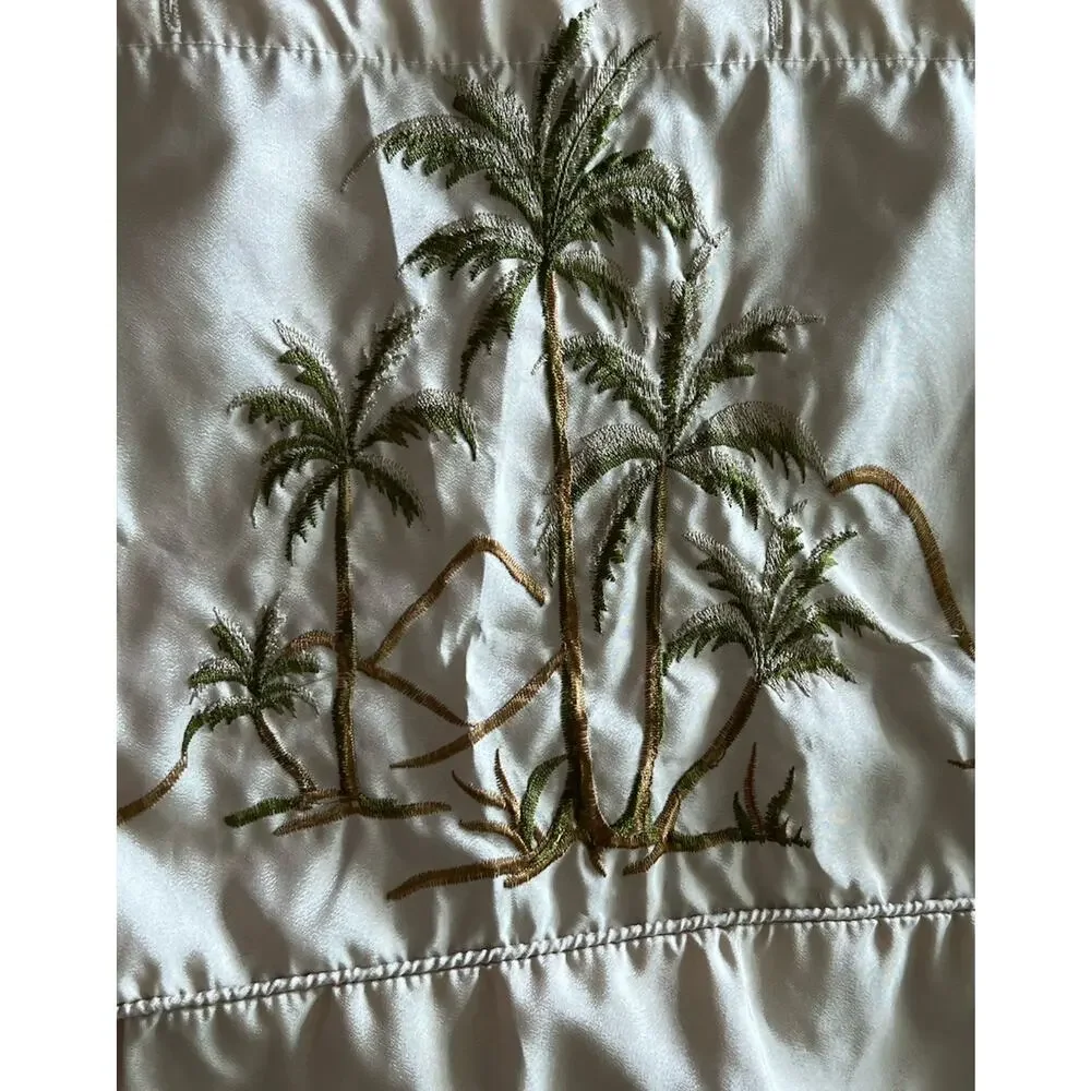 PALM TREE Embroidered Shower Curtain Tan Beige Green Tropical Island Home Decor